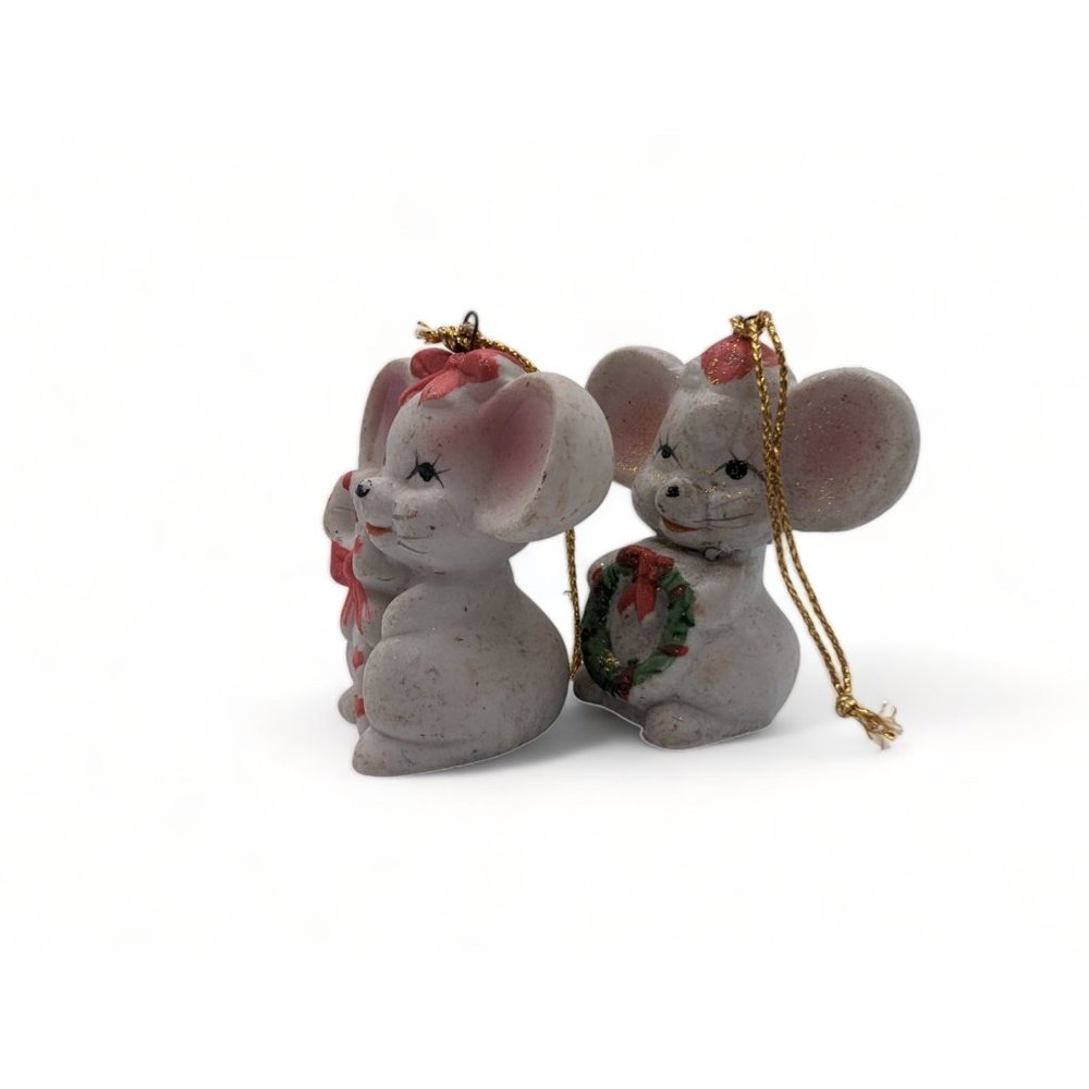 Vintage Around the World porcelain Bisque Christmas Mice Ornaments set of 2 - Picture 6 of 9